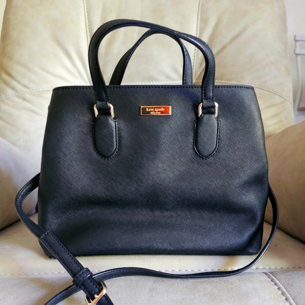 Kate Spade black‎ saffiano leather crossbody shoulder bag